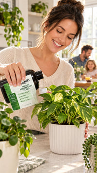 Customer pouring Vitania Instant Houseplant Food into a watering can